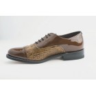 Brown Horn Back Alligator Print Cap Toe Lace Tuxedo Shoes